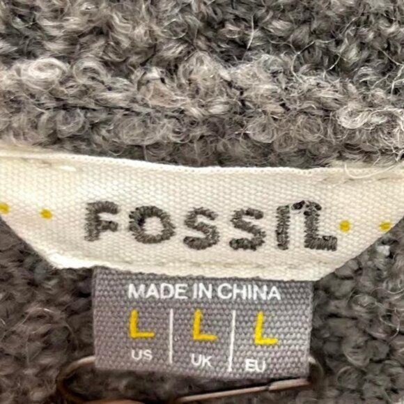 Fossil Popcorn Crew Neck Striped Wool Gray Sweater - Picture 3 of 4